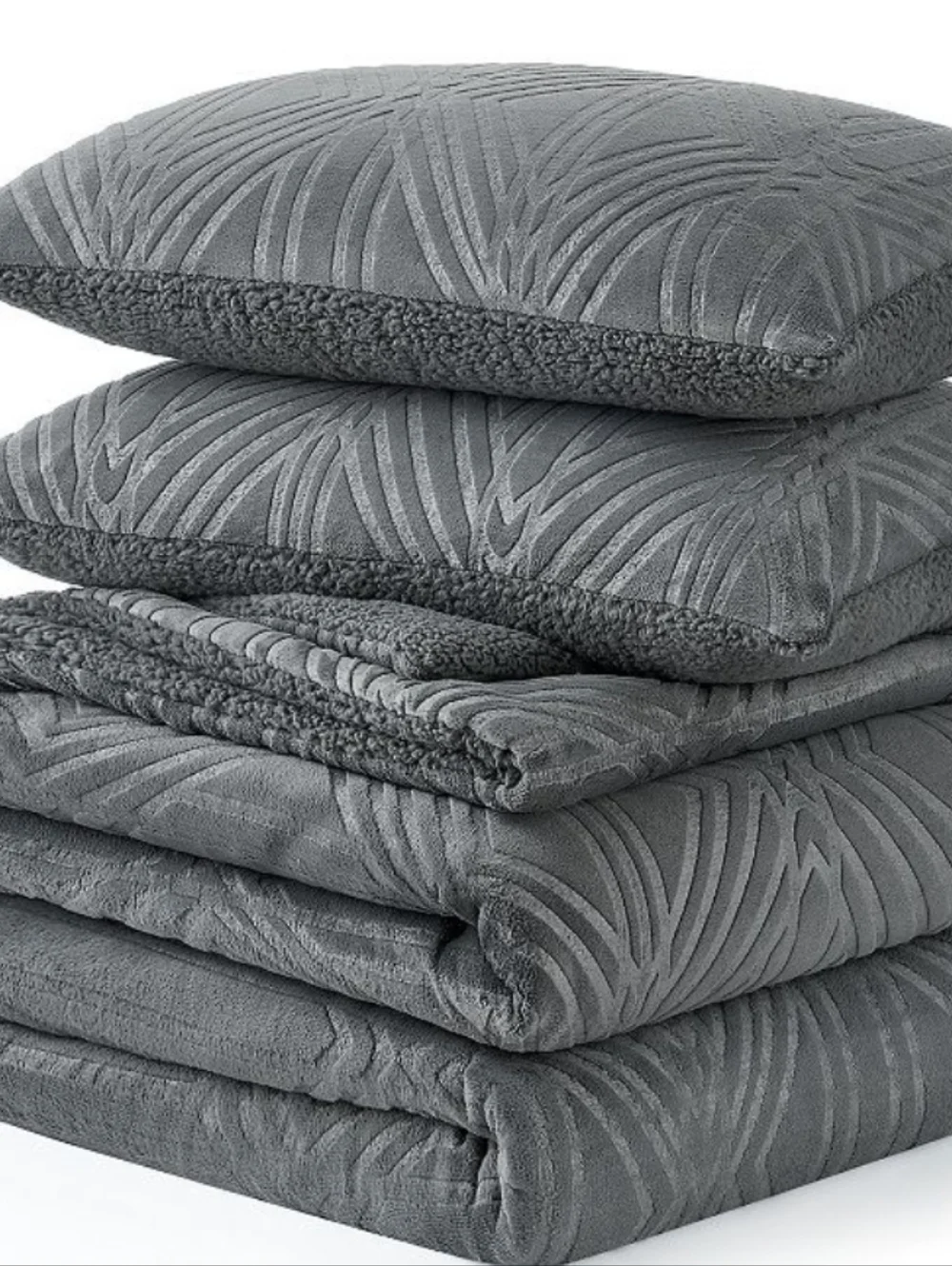 BearPaw Carson Embossed Full/Queen Comforter Set w/Shams- Charcoal
